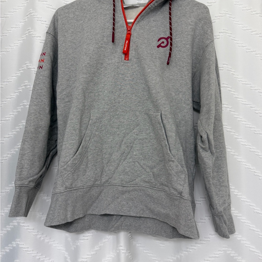 Peloton Gray Zip-Up Sweater with Red Details